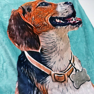 USA MADE Personalized Pet Fleece Blanket | Custom Pet Photo Drawing Cartoon Blanket, Draw Head/Body, Pet Photo Throw, Dog Cat Mom Dad Gift