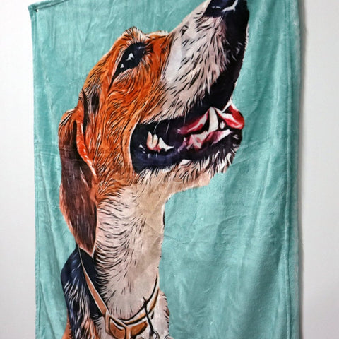 Image of USA MADE Personalized Pet Fleece Blanket | Custom Pet Photo Drawing Cartoon Blanket, Draw Head/Body, Pet Photo Throw, Dog Cat Mom Dad Gift