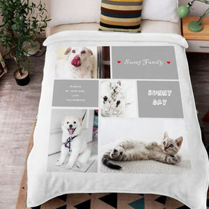 USA MADE Personalized Pet Blanket | "Sweet Family" Custom Pet Photos Sherpa Minky Fleece Blanket Pet Pictures, Pet Photo Throw, Dog Cat Mom