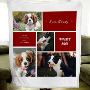 USA MADE Personalized Pet Blanket | "Sweet Family" Custom Pet Photos Sherpa Minky Fleece Blanket Pet Pictures, Pet Photo Throw, Dog Cat Mom