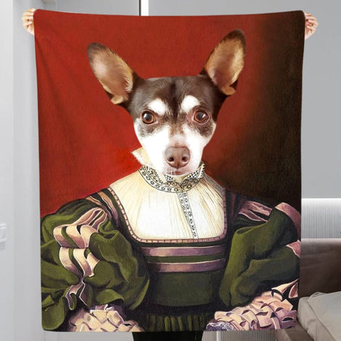 Image of USA MADE Personalized Pet Blanket | The Lady - Custom Renaissance Pet Portraits Blanket with Pets Face, Pet Photo Throw, Dog Cat Mom Dad Gif