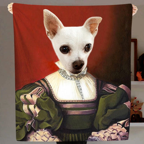 Image of USA MADE Personalized Pet Blanket | The Lady - Custom Renaissance Pet Portraits Blanket with Pets Face, Pet Photo Throw, Dog Cat Mom Dad Gif