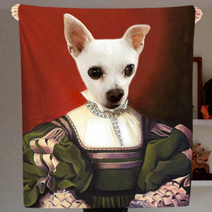 USA MADE Personalized Pet Blanket | The Lady - Custom Renaissance Pet Portraits Blanket with Pets Face, Pet Photo Throw, Dog Cat Mom Dad Gif