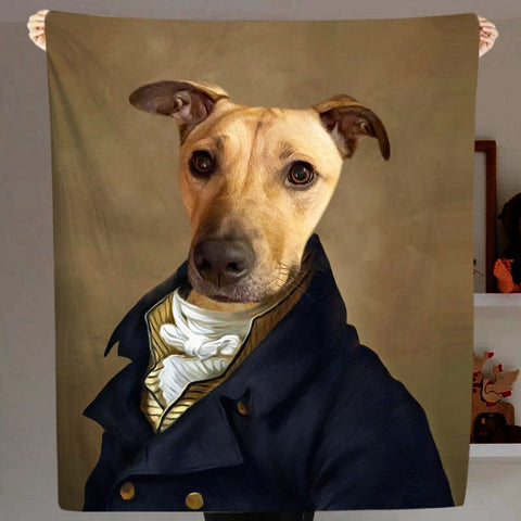 Image of USA MADE Personalized Pet Blanket | The Count - Custom Pet Portrait Renaissance Blanket with Dog Face, Pet Photo Throw, Dog Cat Mom Dad Gift