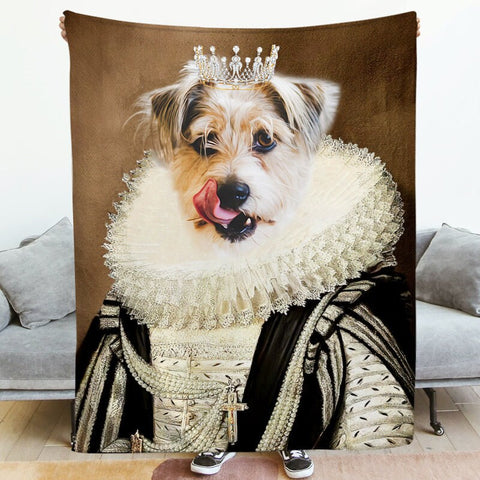 Image of USA MADE Personalized Pet Fleece Blanket | The Princess - Custom Pet Renaissance Dog Blanket Personalized W Photo, Pet Photo Throw, Dog Cat
