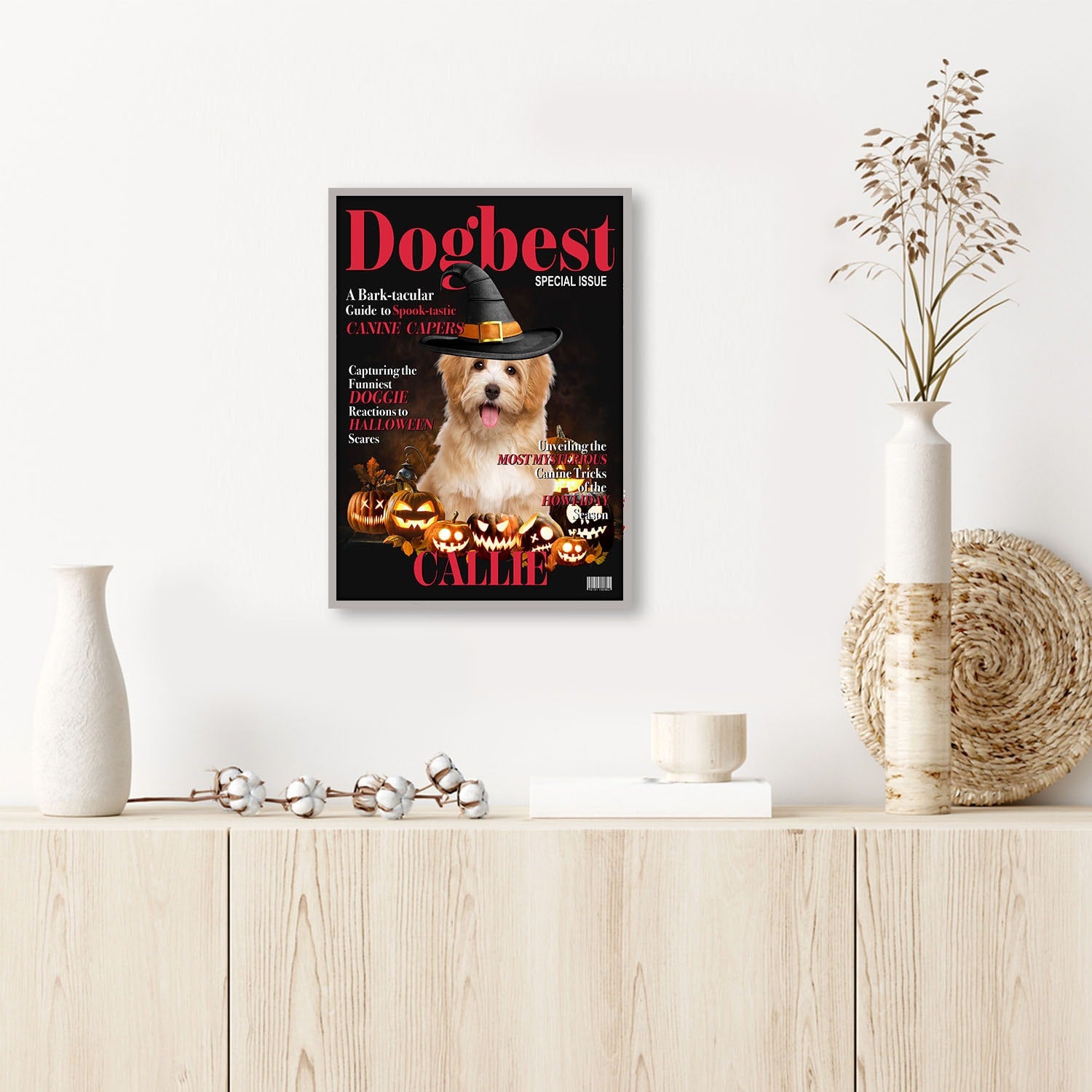 USA MADE Dogbest Personalized Pet Poster Canvas Print, Personalized Dog Cat Prints, Halloween Magazine Cover, Custom Pet Portrait Poster