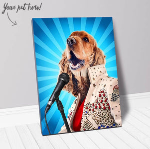 USA MADE Personalized Pet Portrait on Canvas, Poster or Digital Download | Blue Suede Chew Toy - Elvis Rock & Roll Singer Star Pet Portrait