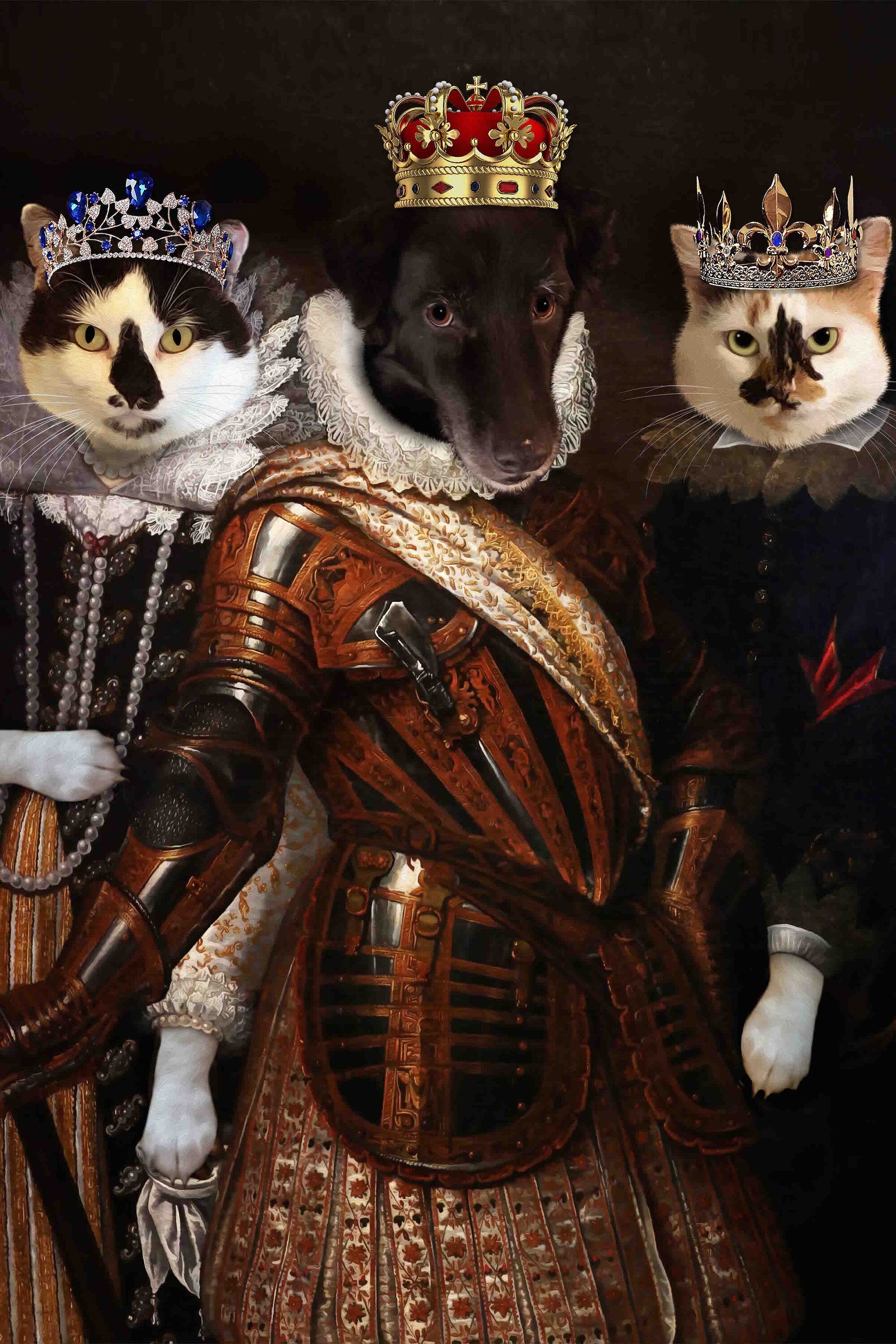 USA MADE The Trio Custom Pet Portrait Personalized Dog Cat Canvas, Poster, Digital Download Wallarts | Customized Pet Gifts