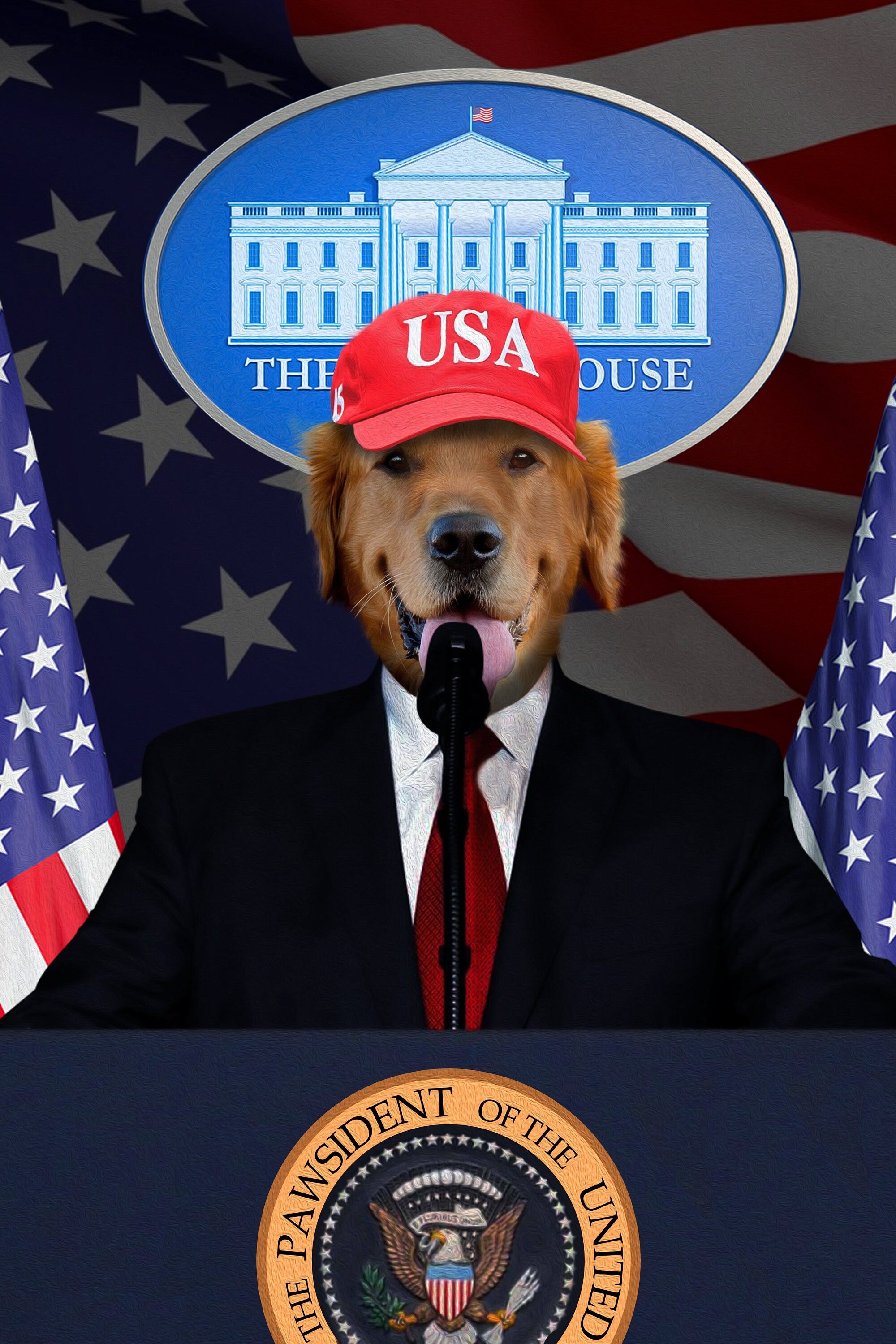 USA MADE The Pawsident Custom Pet Portrait Personalized Dog Cat Canvas, Poster, Digital Download Wallarts | Customized Pet Gifts