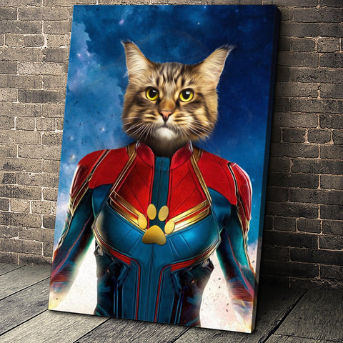 Image of USA MADE The Wonder Captain Paw Custom Pet Portrait Personalized Dog Cat Canvas, Poster, Digital Download Wallarts | Customized Pet Gifts