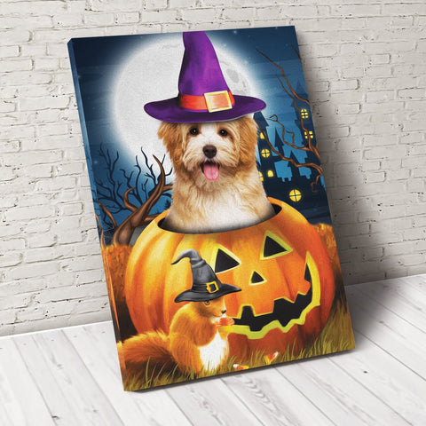 Image of Personalized Pet Photo Canvas, Pawpkin Canvas, Pet Halloween Custom Photo Canvas, Dog Cat Canvas Wall Art Decor