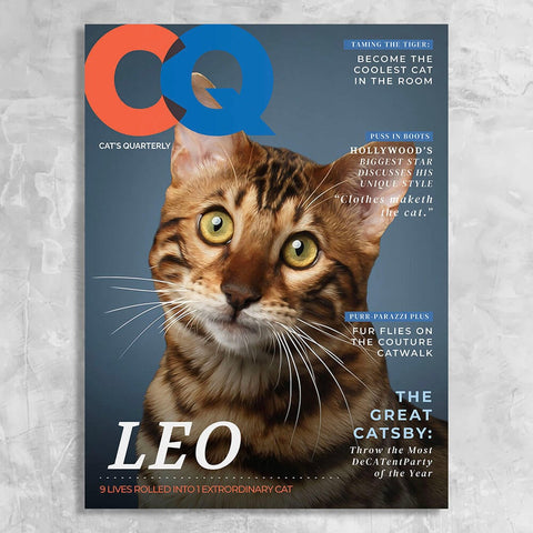 Image of USA MADE Personalized Pet Portrait Canvas, Poster or Digital Download | CQ - Personalized Cat Magazine Cover Canvas Print| Custom Pet Gift