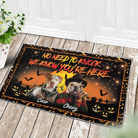 Image of USA MADE No Need To Knock Custom 2 Pets Doormat | Personalized Pet Doormat, Floormat, Kitchenmat Home Decor