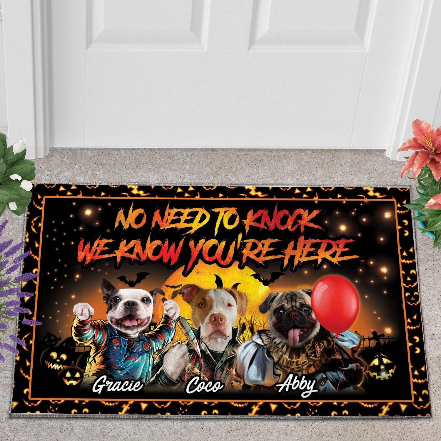 USA MADE No Need To Knock Custom 3 Pets Doormat | Personalized Pet Doormat, Floormat, Kitchenmat Home Decor