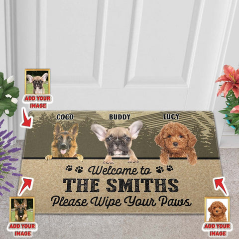 Image of USA MADE Welcome To The Smiths Please Wipe Your Paws Doormat | Personalized Pet Doormat, Floormat, Kitchenmat Home Decor
