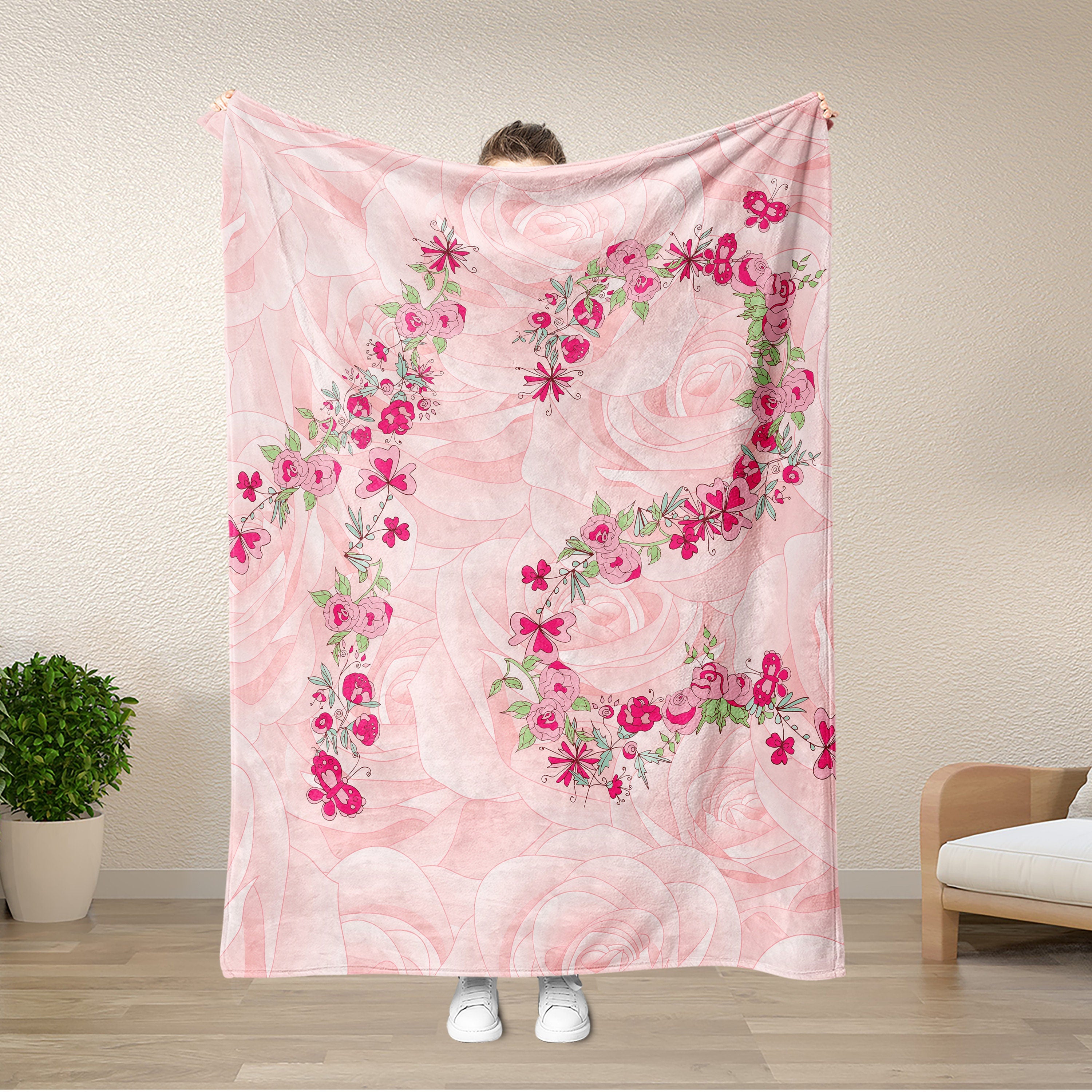 USA Printed Custom Blanket, 12 Year Old Girl Blanket, Pink Rose Blanket, Birthday Blanket, Personalized Blanket Fleece Blanket, Gift for her