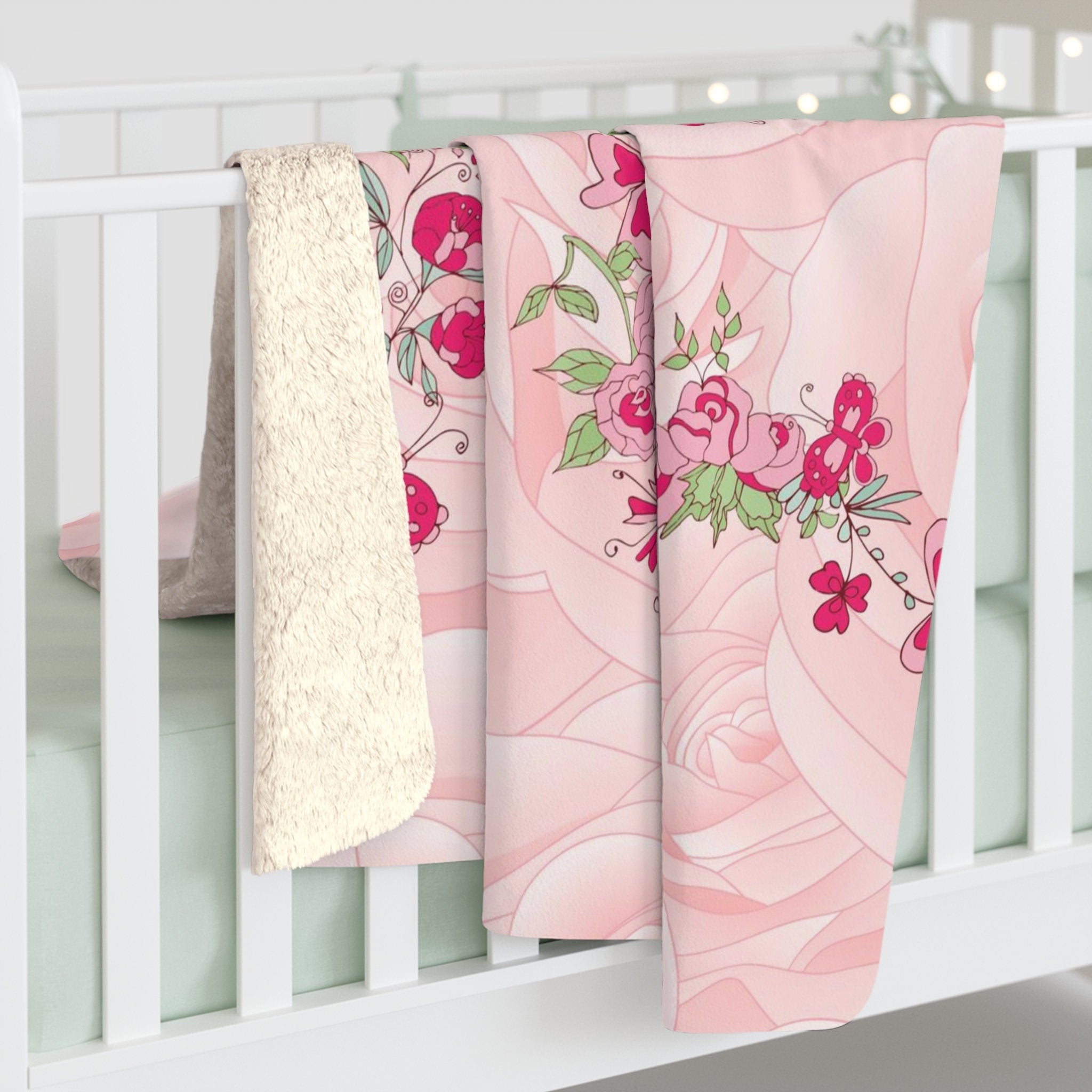 USA Printed Custom Blanket, 12 Year Old Girl Blanket, Pink Rose Blanket, Birthday Blanket, Personalized Blanket Fleece Blanket, Gift for her