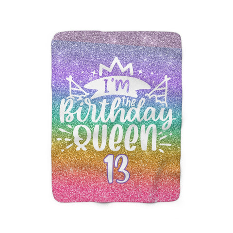 Image of USA Printed Custom Blanket, 13 Year Old Girl Blanket, I'm Birthday Queen 13,  Birthday Blanket, Personalized Blanket, Gift for Her