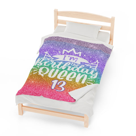 Image of Personalized Birthday Blanket, 13 Year Old Girl Blanket, I'm Birthday Queen 13,  Birthday Blanket, Gift for Her, Birthday Gift