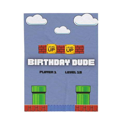 Image of USA Printed Custom Birthday Blanket, Birthday Dude Blanket, Game Blanket, Level Up Blanket, Personalized Blanket, Gift for Her Him, Birthday Gifts