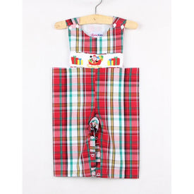Dana Kids Christmas Holiday Plaid Santa Gifts Hand Smocked Longall Baby Boy 6M-24M